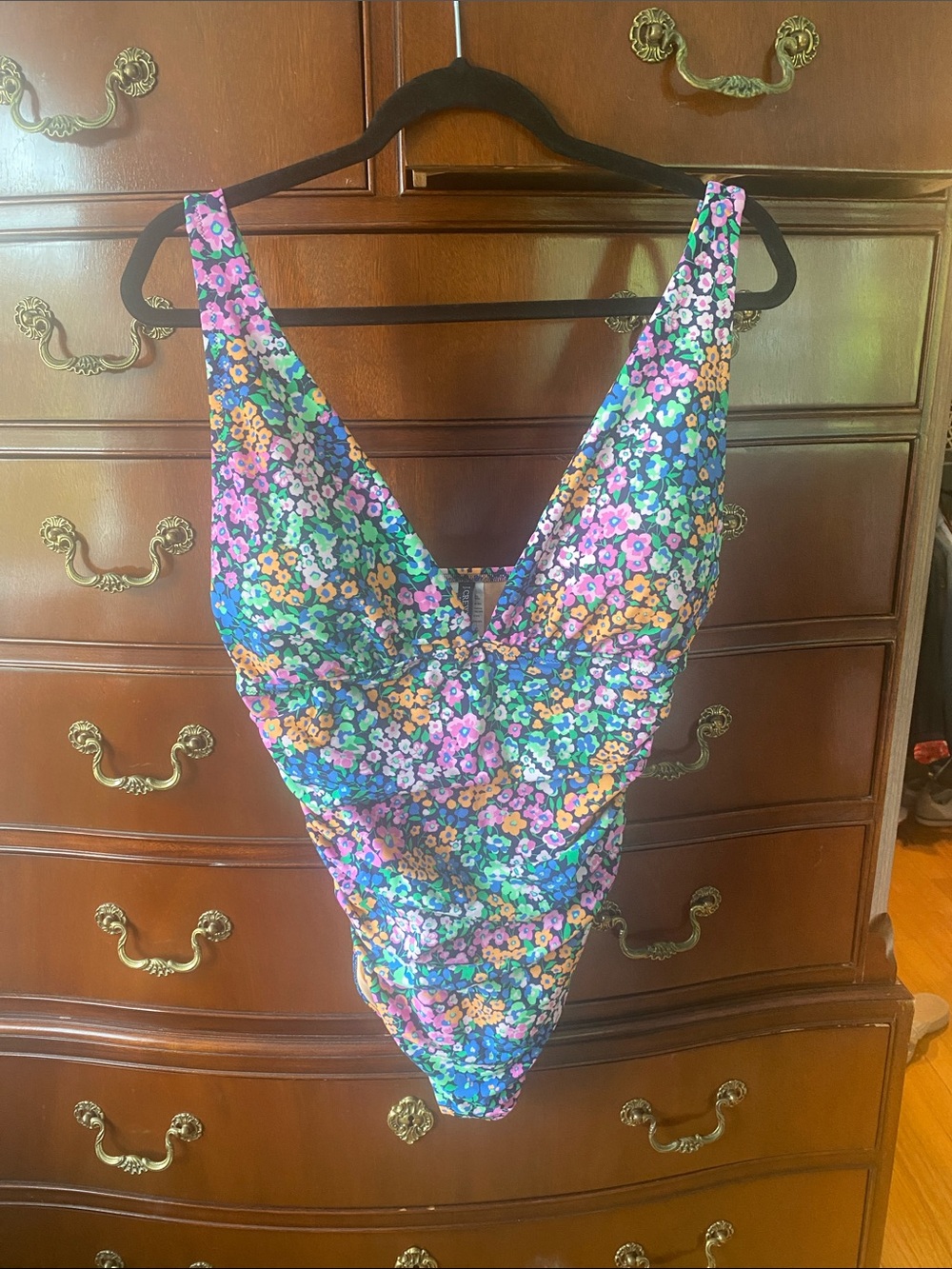 J. Crew Floral One-Piece Swimsuit in Blue, Pink, Green, Orange. Side ruching NWT
